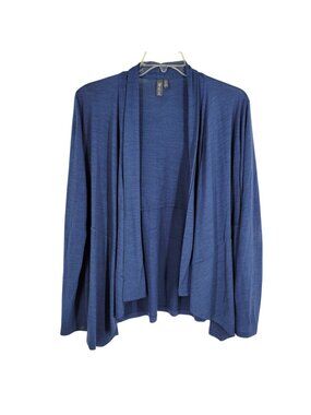 Ibex Womens XL Merino Wool Open Front Cardigan Sweater Blue Lightweight flaw